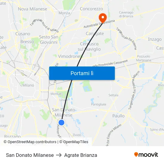 San Donato Milanese to Agrate Brianza map