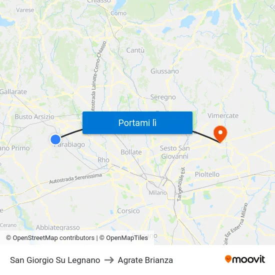 San Giorgio Su Legnano to Agrate Brianza map