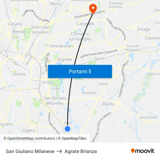 San Giuliano Milanese to Agrate Brianza map