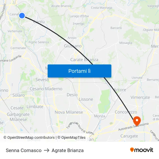 Senna Comasco to Agrate Brianza map