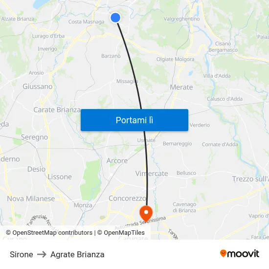 Sirone to Agrate Brianza map