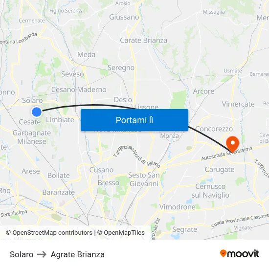 Solaro to Agrate Brianza map