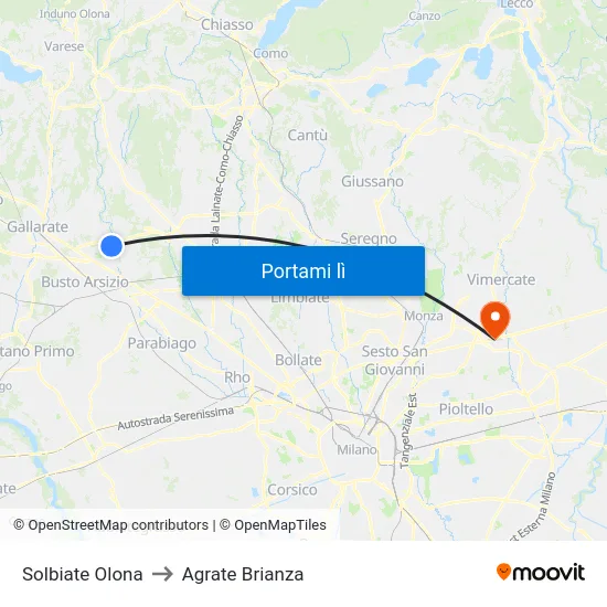 Solbiate Olona to Agrate Brianza map