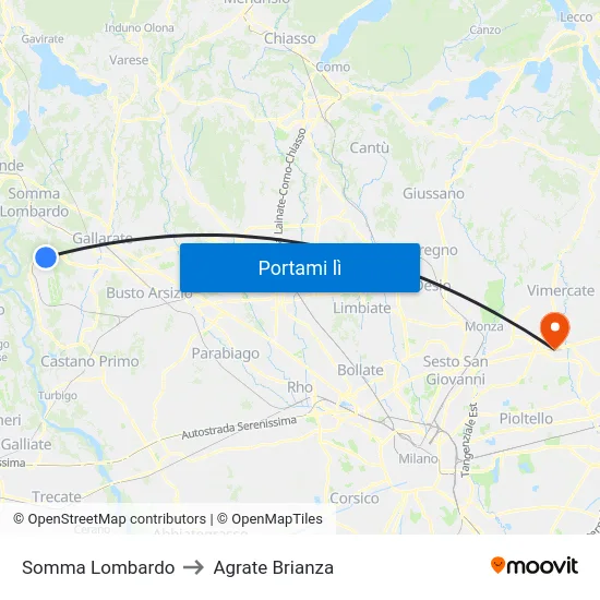 Somma Lombardo to Agrate Brianza map
