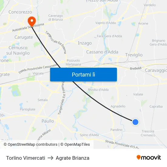 Torlino Vimercati to Agrate Brianza map