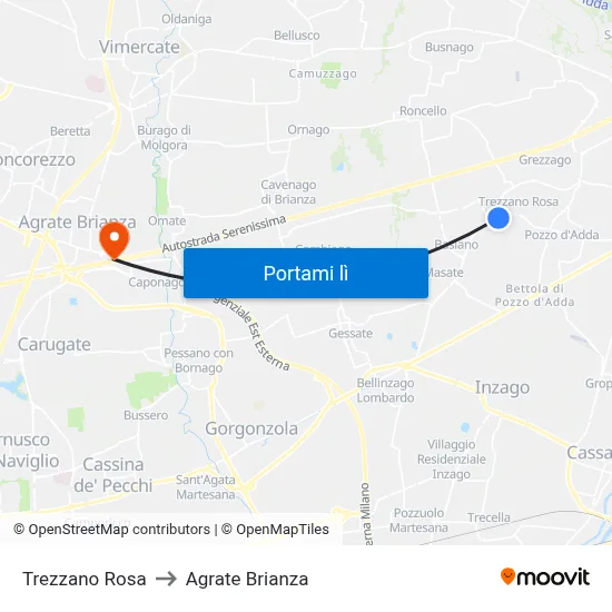 Trezzano Rosa to Agrate Brianza map