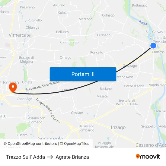 Trezzo Sull' Adda to Agrate Brianza map