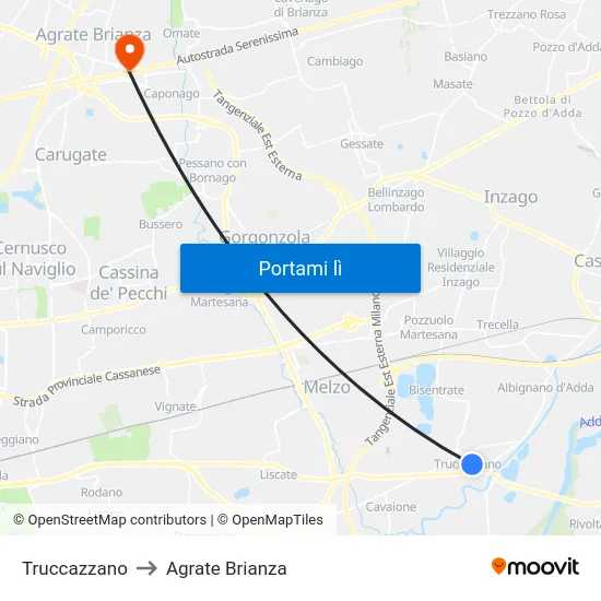 Truccazzano to Agrate Brianza map