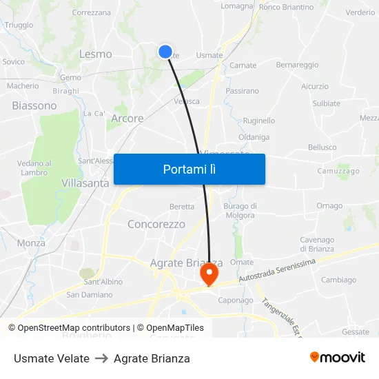 Usmate Velate to Agrate Brianza map