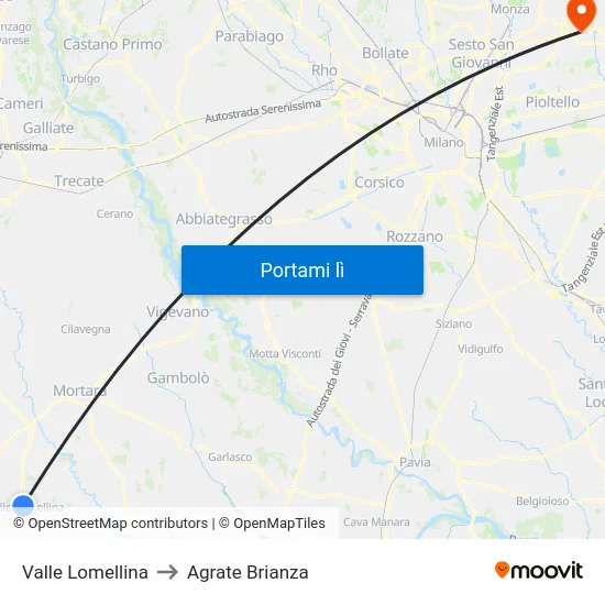 Valle Lomellina to Agrate Brianza map