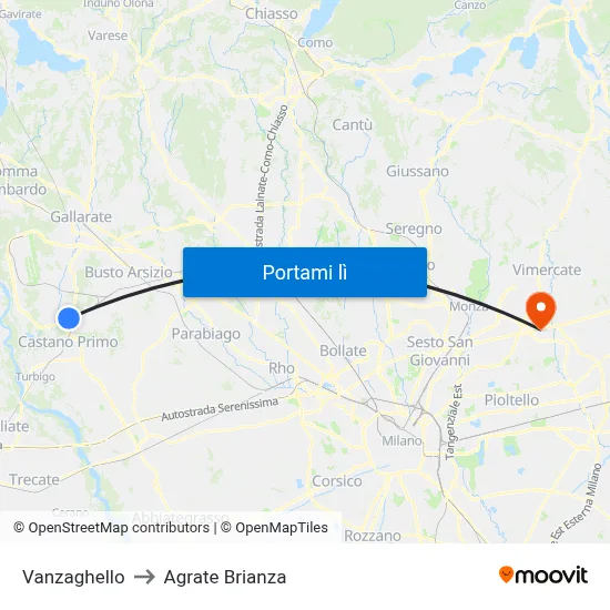 Vanzaghello to Agrate Brianza map