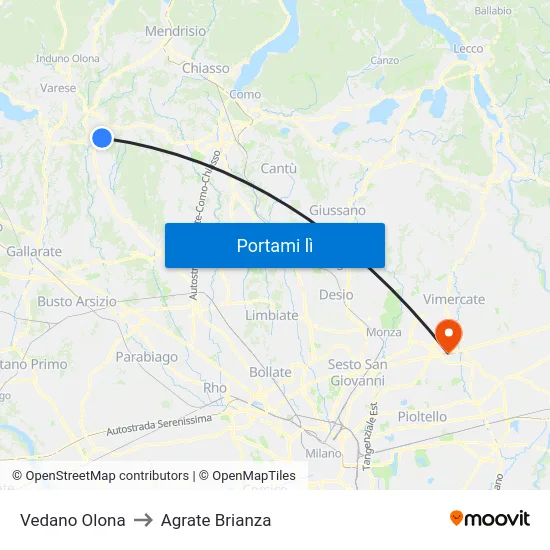 Vedano Olona to Agrate Brianza map