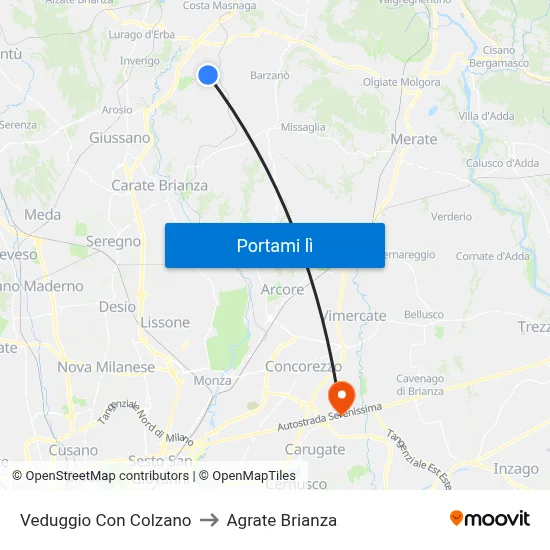 Veduggio Con Colzano to Agrate Brianza map
