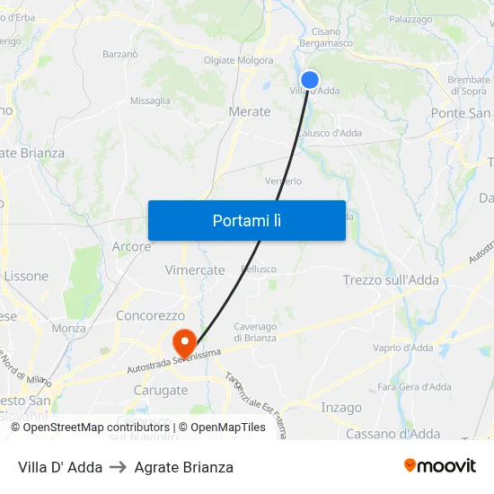 Villa D' Adda to Agrate Brianza map