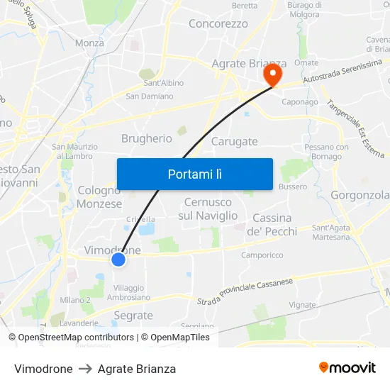Vimodrone to Agrate Brianza map