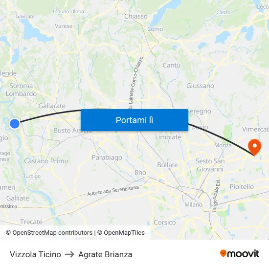 Vizzola Ticino to Agrate Brianza map
