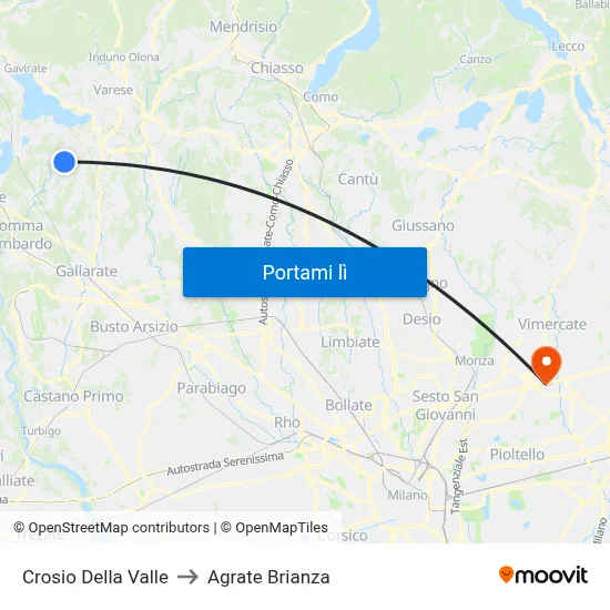 Crosio Della Valle to Agrate Brianza map