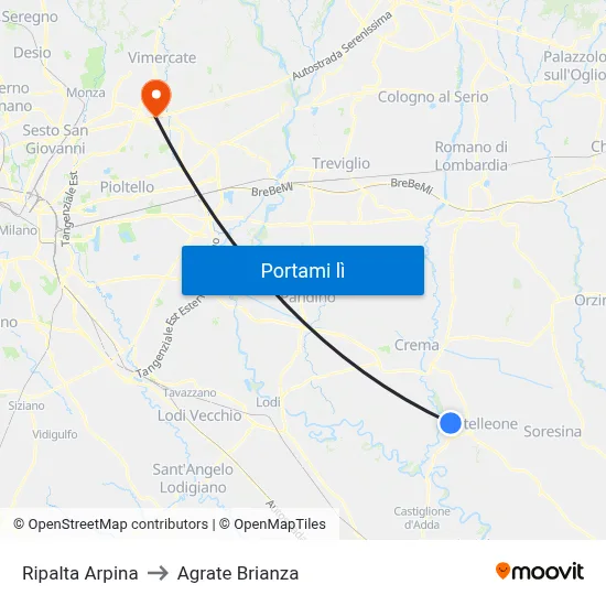 Ripalta Arpina to Agrate Brianza map