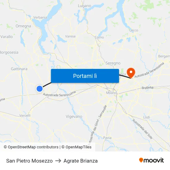 San Pietro Mosezzo to Agrate Brianza map