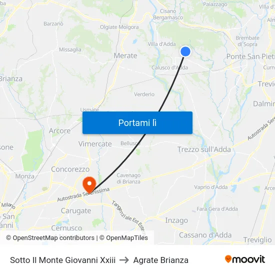 Sotto Il Monte Giovanni Xxiii to Agrate Brianza map