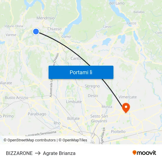 BIZZARONE to Agrate Brianza map