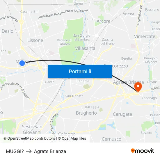 MUGGI? to Agrate Brianza map
