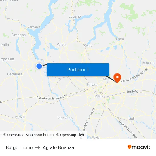 Borgo Ticino to Agrate Brianza map