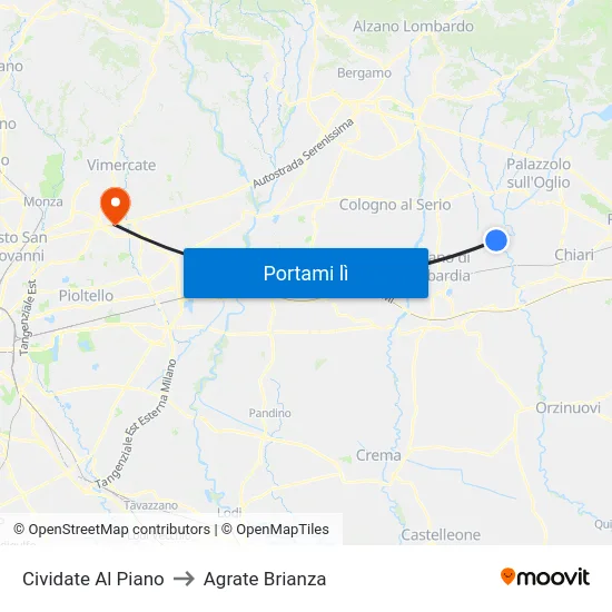 Cividate Al Piano to Agrate Brianza map