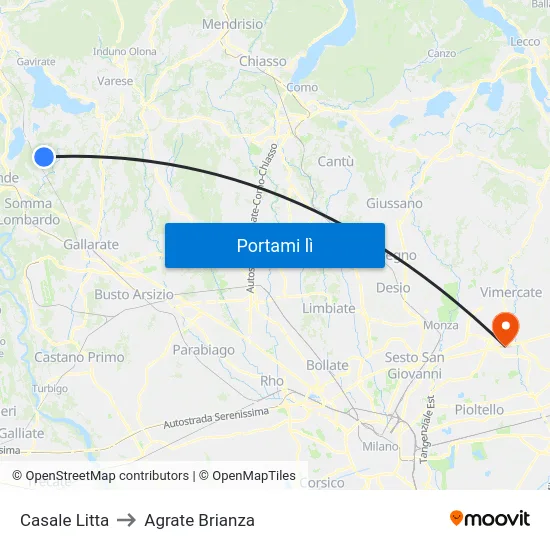 Casale Litta to Agrate Brianza map