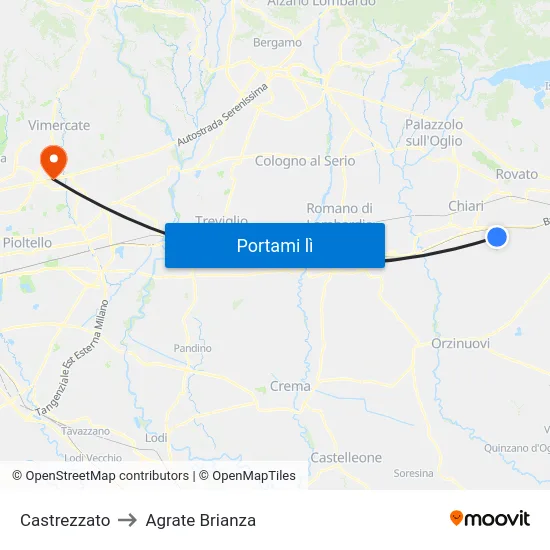 Castrezzato to Agrate Brianza map