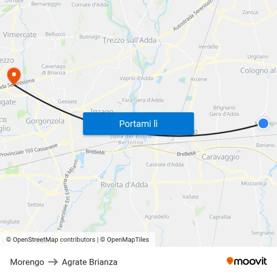 Morengo to Agrate Brianza map