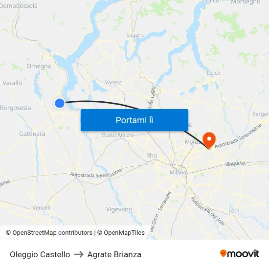 Oleggio Castello to Agrate Brianza map