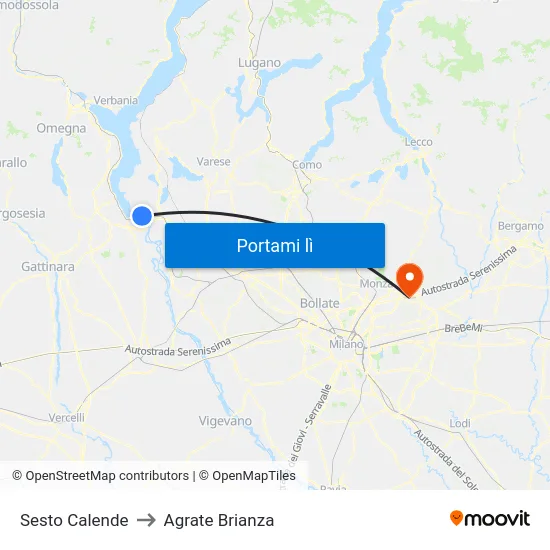 Sesto Calende to Agrate Brianza map