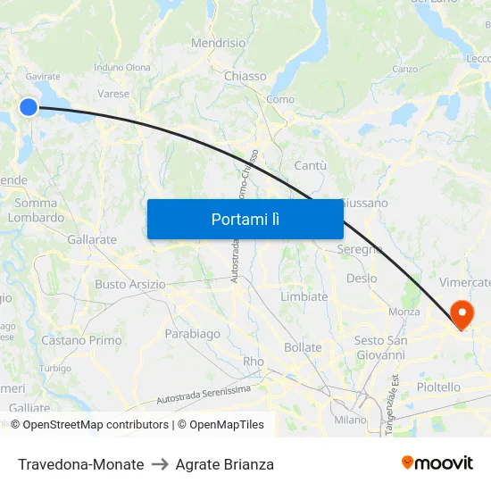 Travedona-Monate to Agrate Brianza map