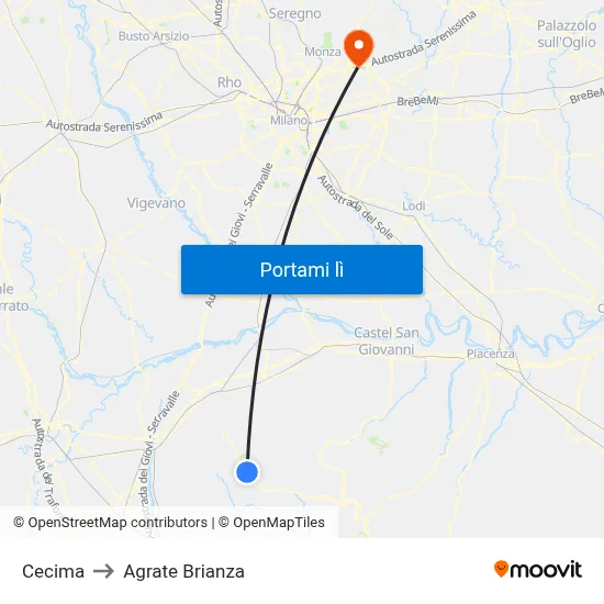 Cecima to Agrate Brianza map