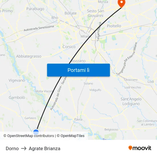 Dorno to Agrate Brianza map