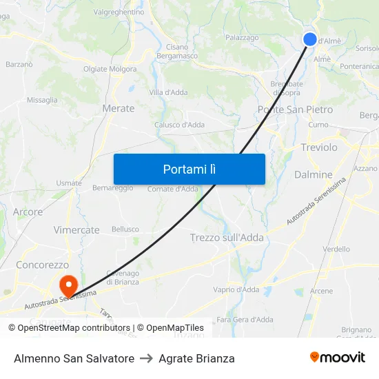 Almenno San Salvatore to Agrate Brianza map