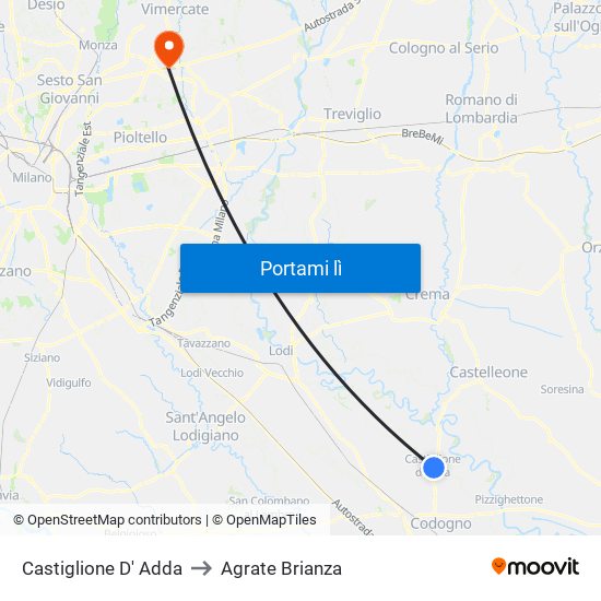Castiglione D' Adda to Agrate Brianza map