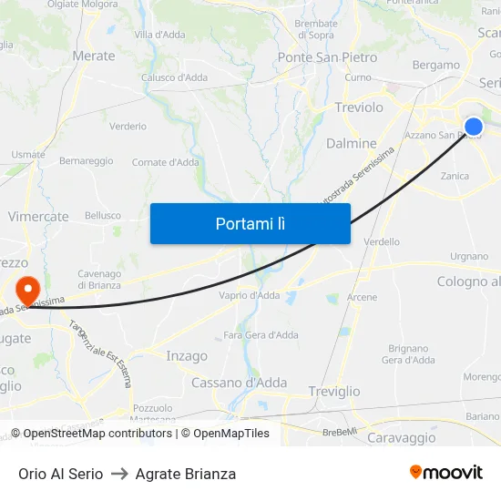 Orio Al Serio to Agrate Brianza map