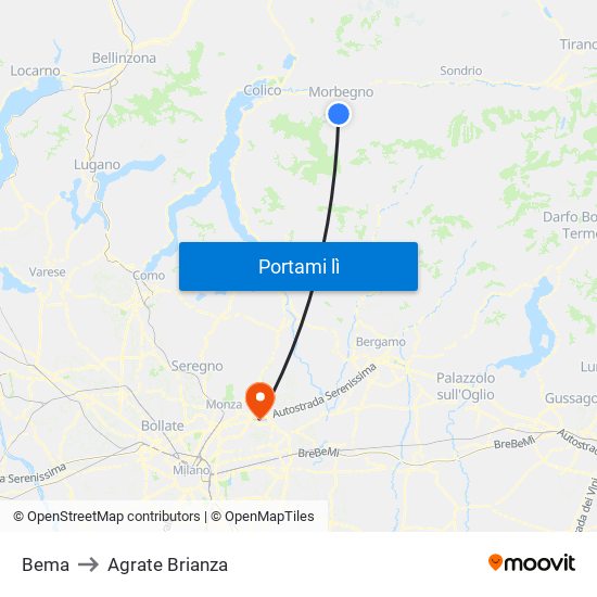 Bema to Agrate Brianza map