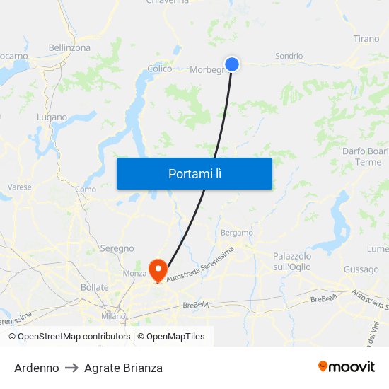 Ardenno to Agrate Brianza map