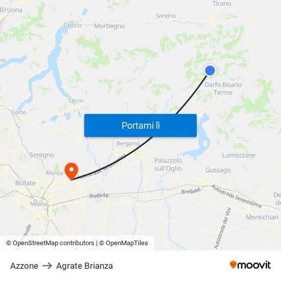 Azzone to Agrate Brianza map