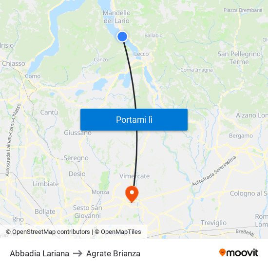Abbadia Lariana to Agrate Brianza map