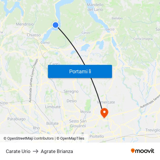 Carate Urio to Agrate Brianza map