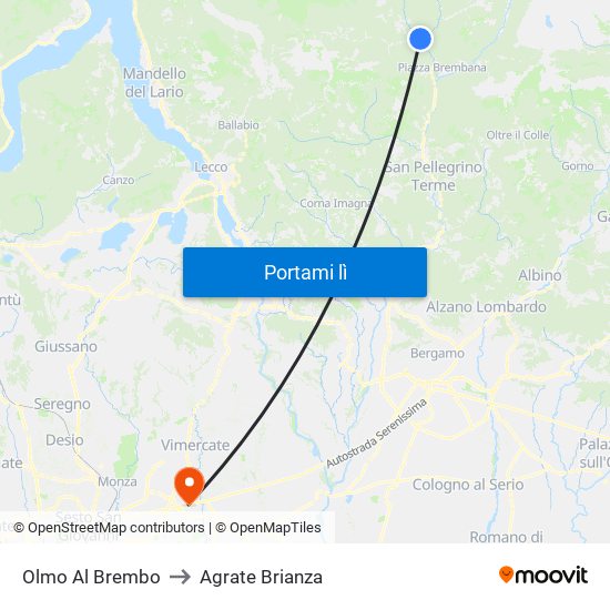 Olmo Al Brembo to Agrate Brianza map