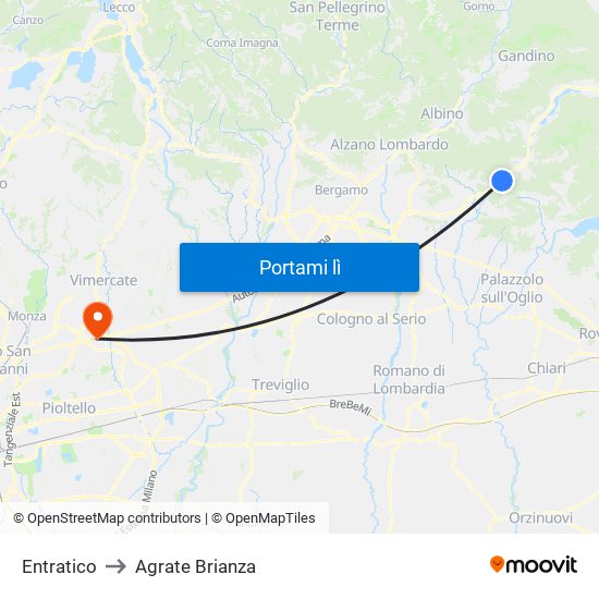 Entratico to Agrate Brianza map