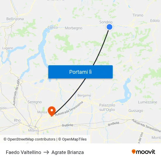 Faedo Valtellino to Agrate Brianza map