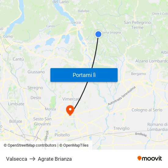 Valsecca to Agrate Brianza map