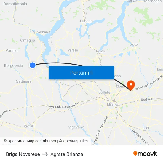 Briga Novarese to Agrate Brianza map