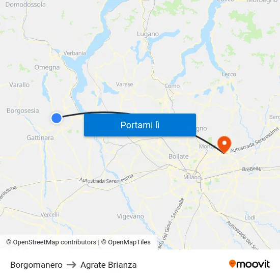 Borgomanero to Agrate Brianza map